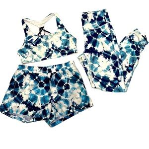 Old Navy Active | Blue & White Tie-Dye Sports Bra, Shorts & Leggings | Size L